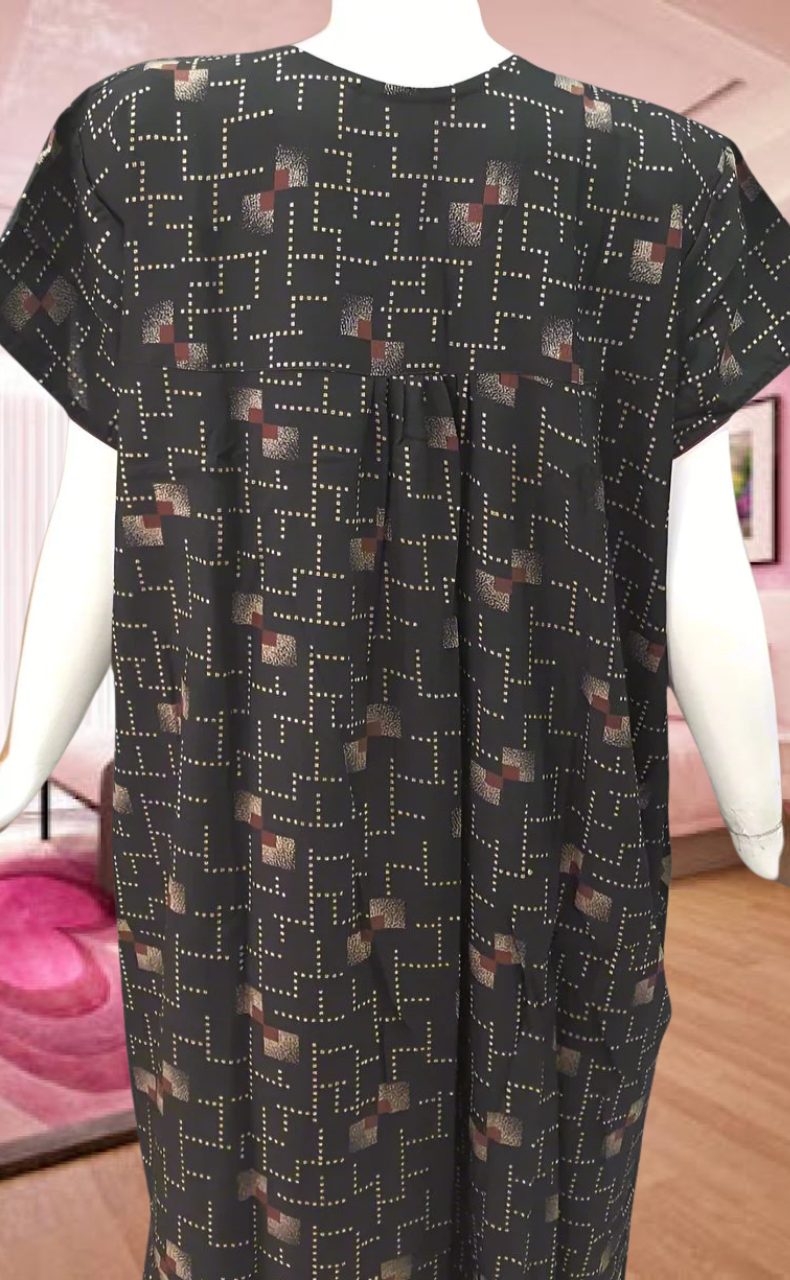 Black/Brown Abstract Spun Feeding Nursing Nighty. Flowy Spun Fabric | Laces and Frills - Laces and Frills