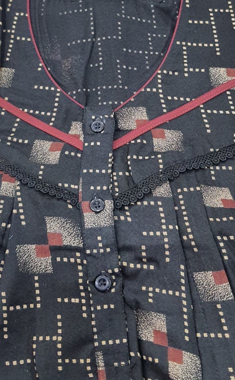 Black/Brown Abstract Spun Maternity Nursing Nighty. Flowy Spun Fabric | Laces and Frills