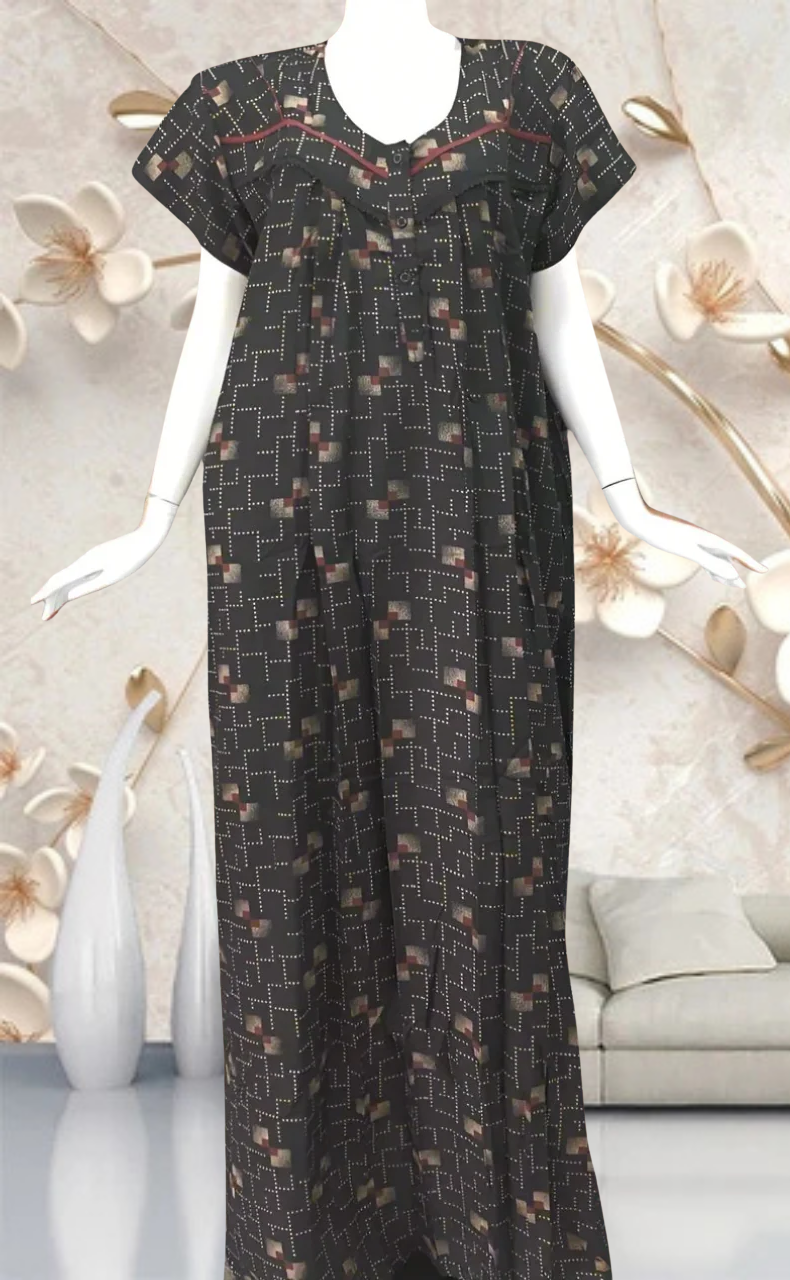 Black/Brown Abstract Spun Feeding Nursing Nighty. Flowy Spun Fabric | Laces and Frills