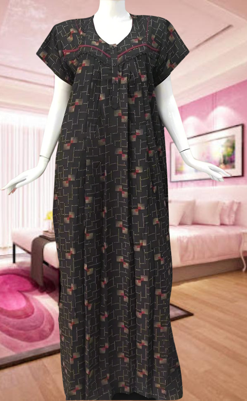 Black/Pink Abstract Spun Feeding Nursing Nighty. Flowy Spun Fabric | Laces and Frills - Laces and Frills