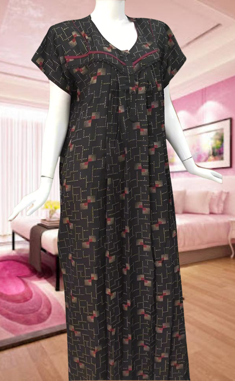 Black/Pink Abstract Spun Feeding Nursing Nighty. Flowy Spun Fabric | Laces and Frills - Laces and Frills