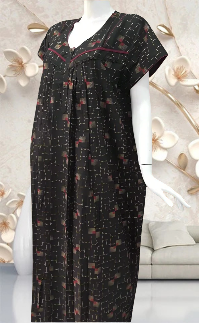 Black/Pink Abstract Spun Feeding Nursing Nighty. Flowy Spun Fabric | Laces and Frills