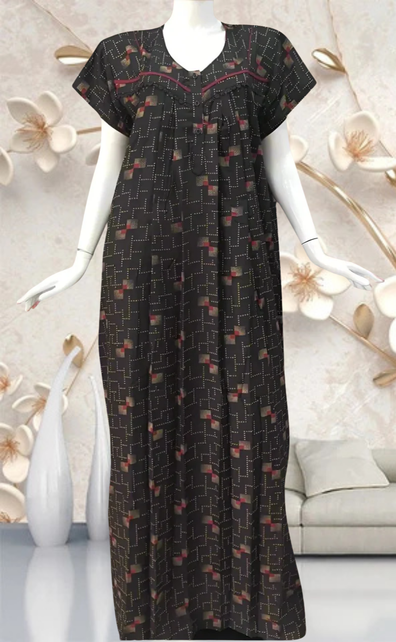 Black/Pink Abstract Spun Feeding Nursing Nighty. Flowy Spun Fabric | Laces and Frills