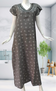 Ash Grey Dots Spun Nighty. Flowy Spun Fabric | Laces and Frills - Laces and Frills