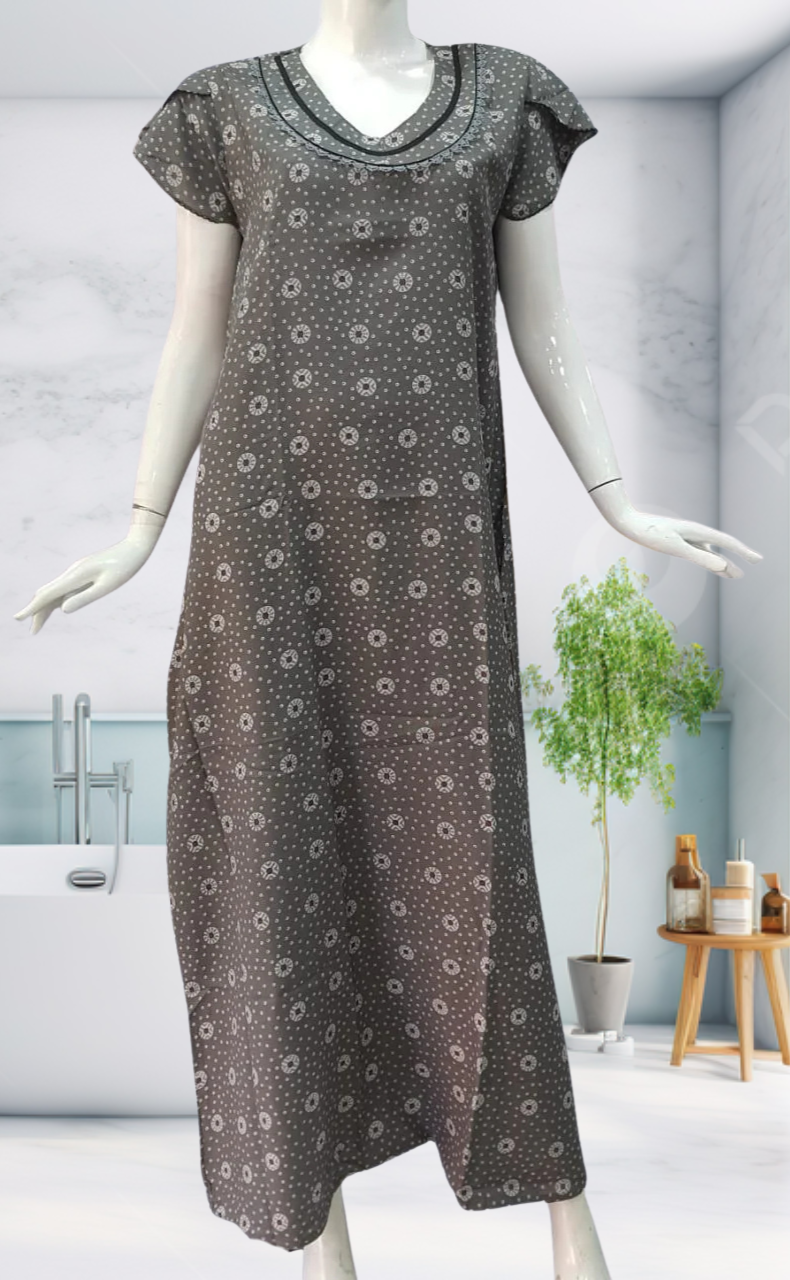 Ash Grey Dots Spun Nighty. Flowy Spun Fabric | Laces and Frills - Laces and Frills