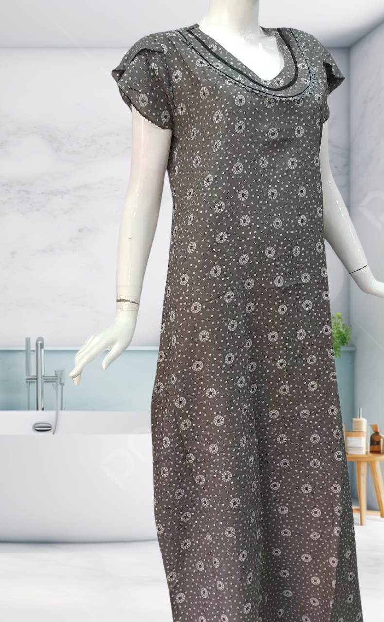 Ash Grey Dots Spun Nighty. Flowy Spun Fabric | Laces and Frills - Laces and Frills