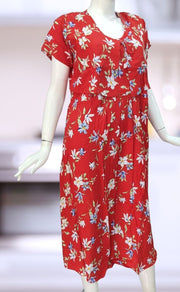 Red Floral Soft Cotton  Feeding Medium Nighty . Soft Breathable Fabric | Laces and Frills - Laces and Frills