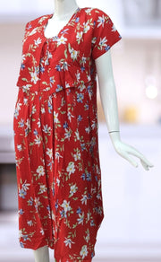 Red Floral Soft Cotton  Feeding Medium Nighty . Soft Breathable Fabric | Laces and Frills - Laces and Frills