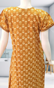 Mustard Floral Motif Rayon Nighty.  Flowy Rayon Fabric | Laces and Frills - Laces and Frills