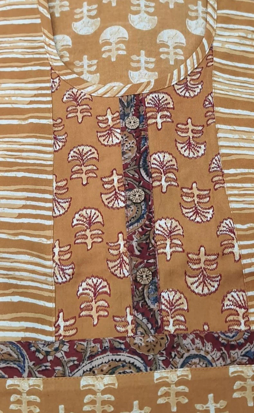 Mustard Floral Motif Rayon Nighty.  Flowy Rayon Fabric | Laces and Frills - Laces and Frills