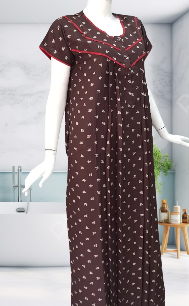 Brown Tiny Floral Spun Nighty. Flowy Spun Fabric | Laces and Frills - Laces and Frills