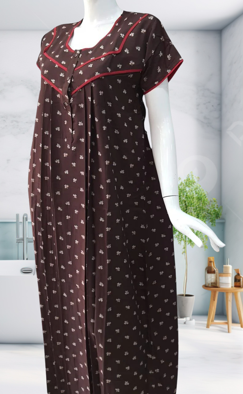 Brown Tiny Floral Spun Nighty. Flowy Spun Fabric | Laces and Frills - Laces and Frills