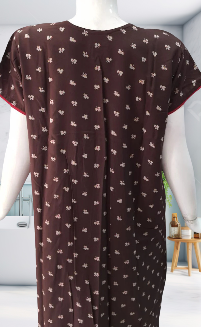 Brown Tiny Floral Spun Nighty. Flowy Spun Fabric | Laces and Frills - Laces and Frills