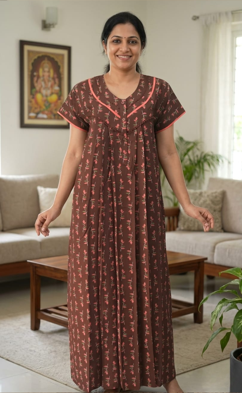 Brown Garden Spun Nighty. Flowy Spun Fabric | Laces and Frills