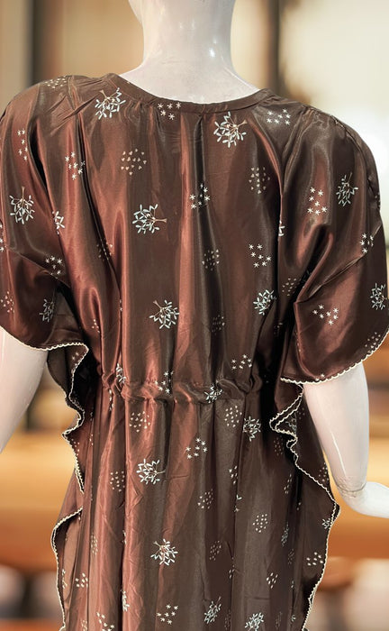 Brown Floral Satin Kaftan .Soft Silky Satin | Laces and Frills - Laces and Frills