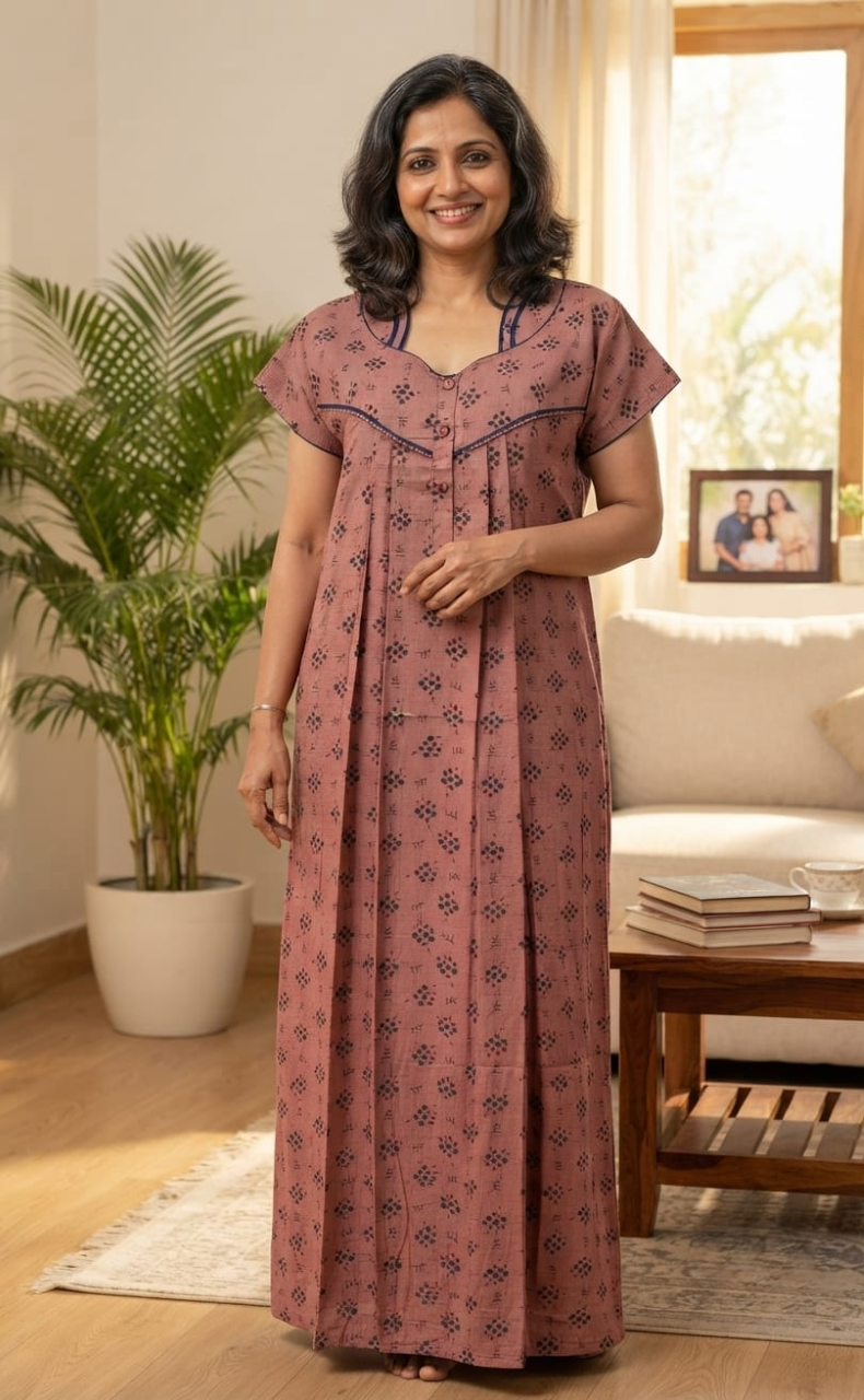 Peach Floral Spun Nighty. Flowy Spun Fabric | Laces and Frills