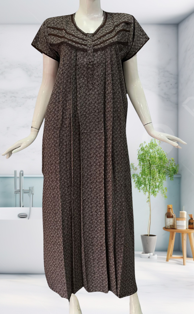 Brown Motif Spun Nighty. Flowy Spun Fabric | Laces and Frills - Laces and Frills