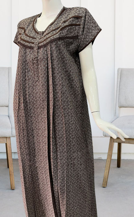 Brown Motif Spun Extra Large Nighty. Flowy Spun Fabric | Laces and Frills - Laces and Frills