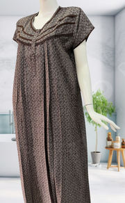 Brown Motif Spun Nighty. Flowy Spun Fabric | Laces and Frills - Laces and Frills