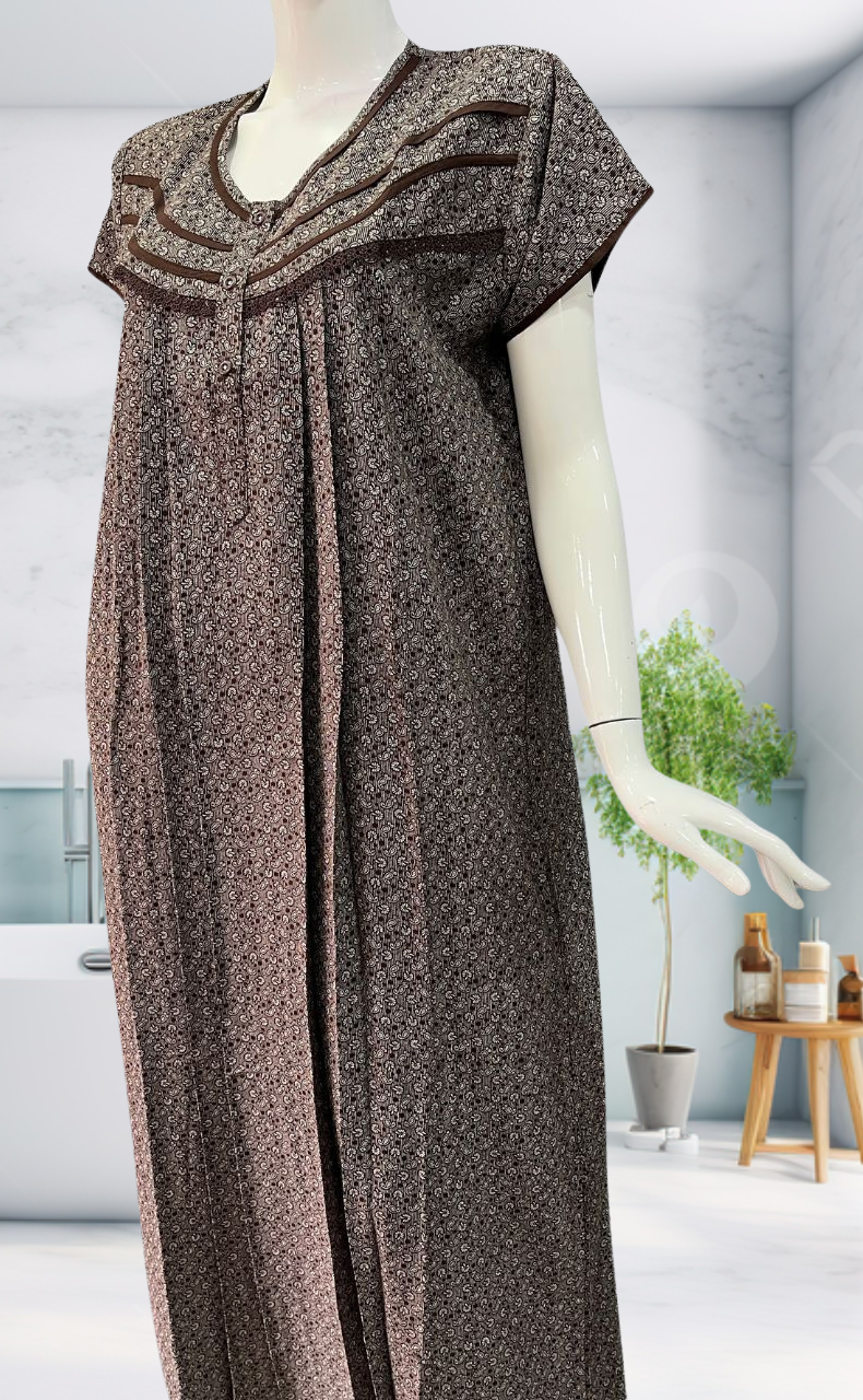 Brown Motif Spun Nighty. Flowy Spun Fabric | Laces and Frills - Laces and Frills