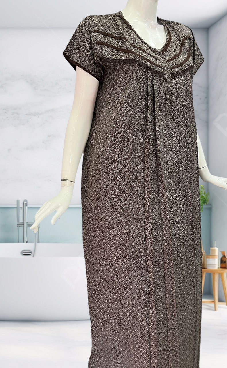 Brown Motif Spun Nighty. Flowy Spun Fabric | Laces and Frills - Laces and Frills
