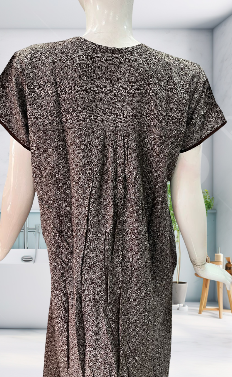 Brown Motif Spun Nighty. Flowy Spun Fabric | Laces and Frills - Laces and Frills