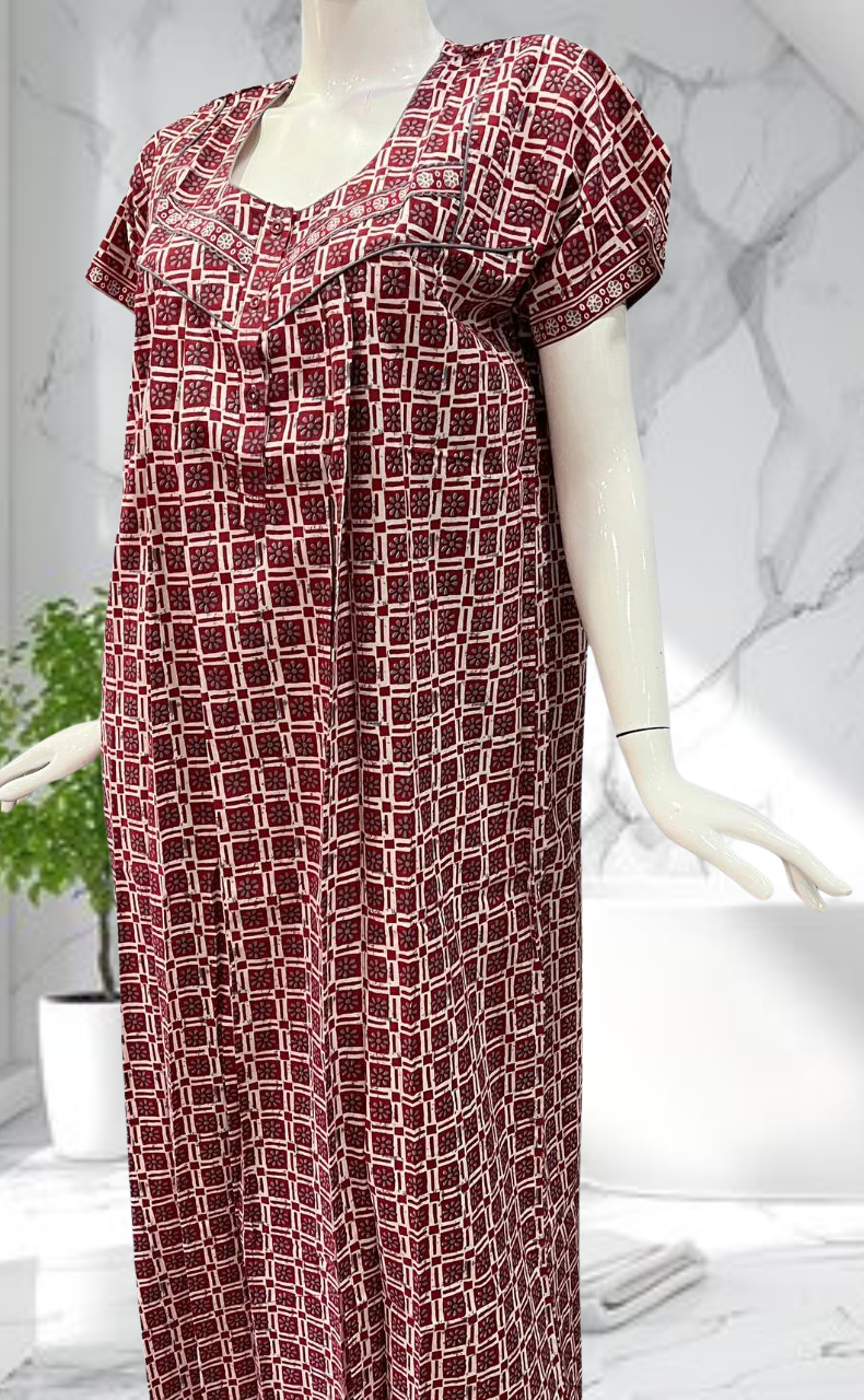 Red Tiny Flora Pure Cotton Nighty. Pure Durable Cotton | Laces and Frills - Laces and Frills