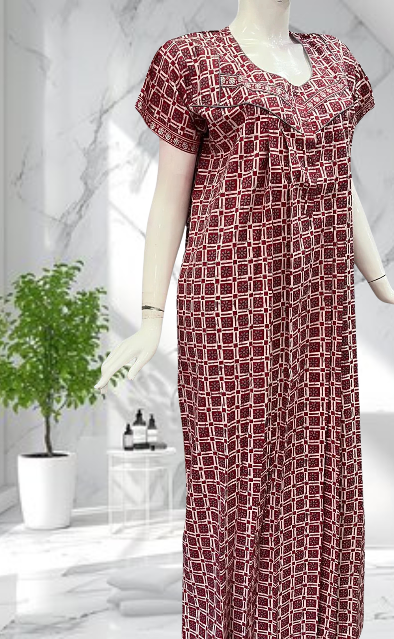 Red Tiny Flora Pure Cotton Nighty. Pure Durable Cotton | Laces and Frills - Laces and Frills