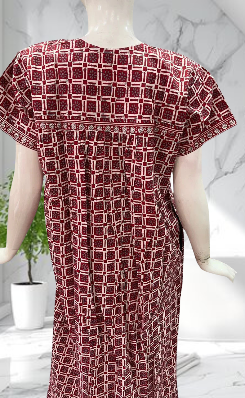 Red Tiny Flora Pure Cotton Nighty. Pure Durable Cotton | Laces and Frills - Laces and Frills