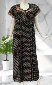 Black Motif Pure Cotton Nighty. Pure Durable Cotton | Laces and Frills - Laces and Frills