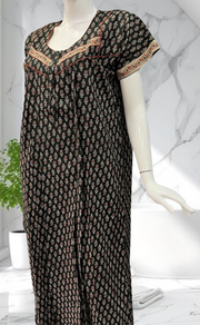 Black Motif Pure Cotton Nighty. Pure Durable Cotton | Laces and Frills - Laces and Frills