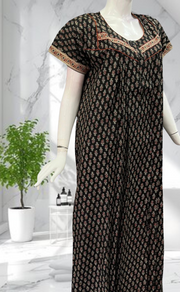 Black Motif Pure Cotton Nighty. Pure Durable Cotton | Laces and Frills - Laces and Frills