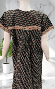 Black Motif Pure Cotton Nighty. Pure Durable Cotton | Laces and Frills - Laces and Frills