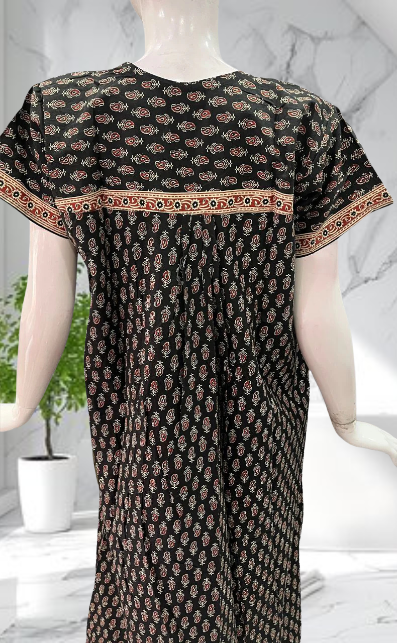 Black Motif Pure Cotton Nighty. Pure Durable Cotton | Laces and Frills - Laces and Frills
