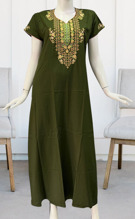 Green Embroidery Soft Extra Large Nighty . Soft Breathable Fabric