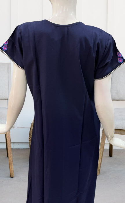 Navy Blue Embroidery Spun Extra Large Nighty. Flowy Spun Fabric | Laces and Frills - Laces and Frills