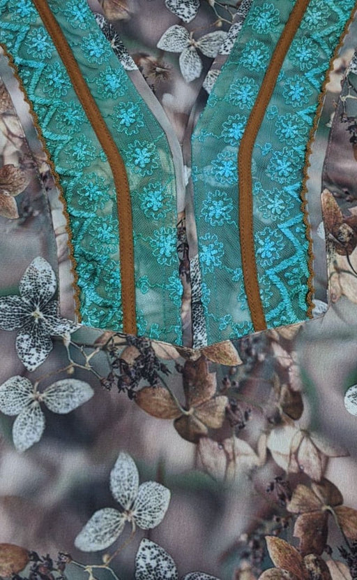 Green Garden Chiffon Slim Fit Nighty  . Delicate Chiffon | Laces and Frills - Laces and Frills