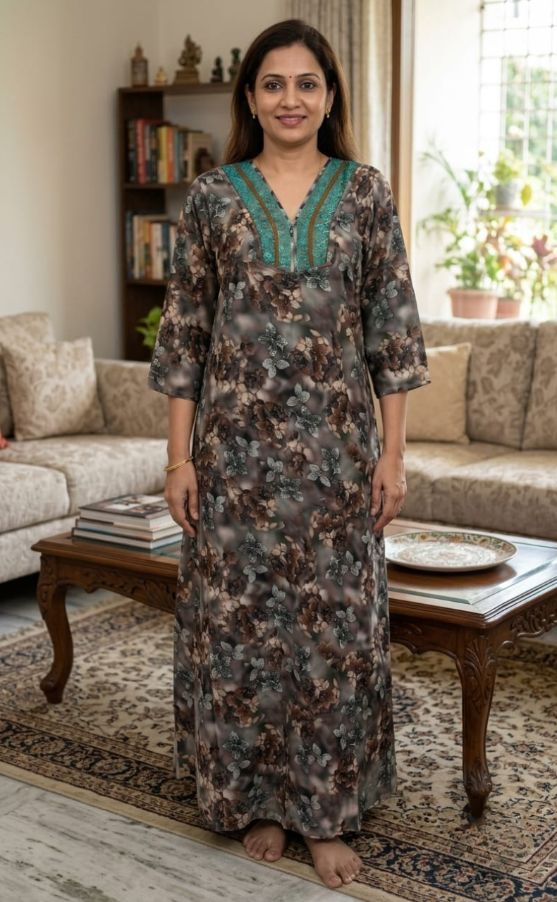 Green Garden Chiffon Nighty. Delicate Chiffon | Laces and Frills