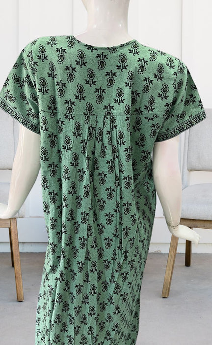 Light Green Motif Full Open Pure Cotton XXL Nighty .Pure Durable Cotton | Laces and Frills - Laces and Frills