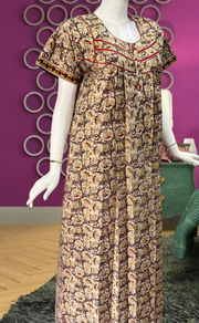 Off White/Maroon Garden Pure Cotton Feeding Nursing Nighty . Pure Durable Cotton | Laces and Frills - Laces and Frills