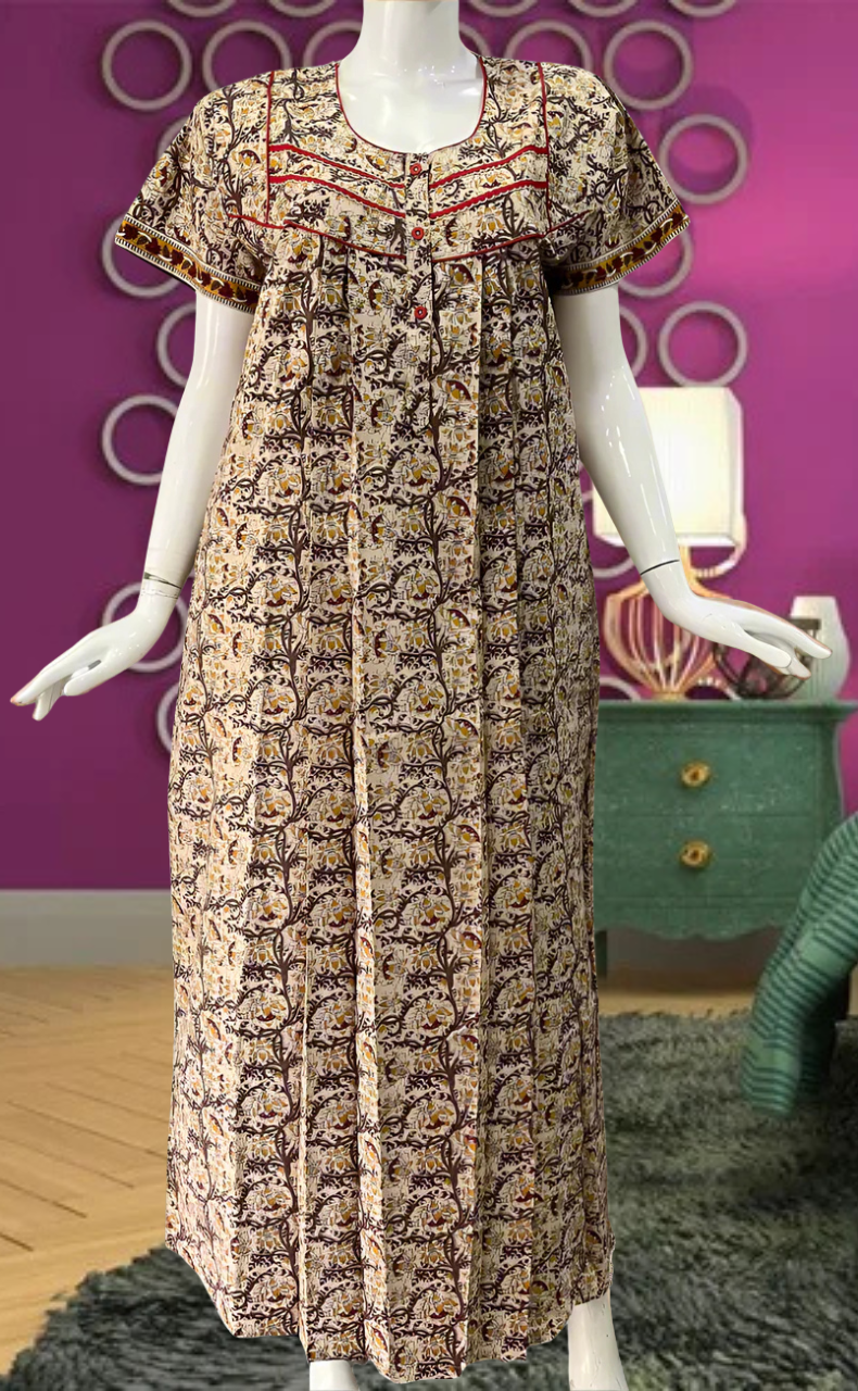 Off White/Maroon Garden Pure Cotton Feeding Nursing Nighty . Pure Durable Cotton | Laces and Frills - Laces and Frills