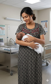 Black Garden Pure Cotton Feeding Nursing Nighty . Pure Durable Cotton | Laces and Frills - Laces and Frills