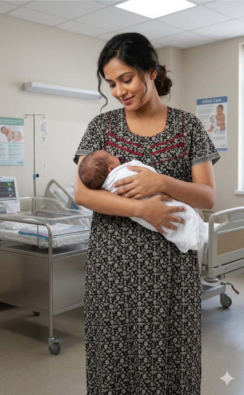 Black Garden Pure Cotton Feeding Nursing Nighty . Pure Durable Cotton | Laces and Frills - Laces and Frills