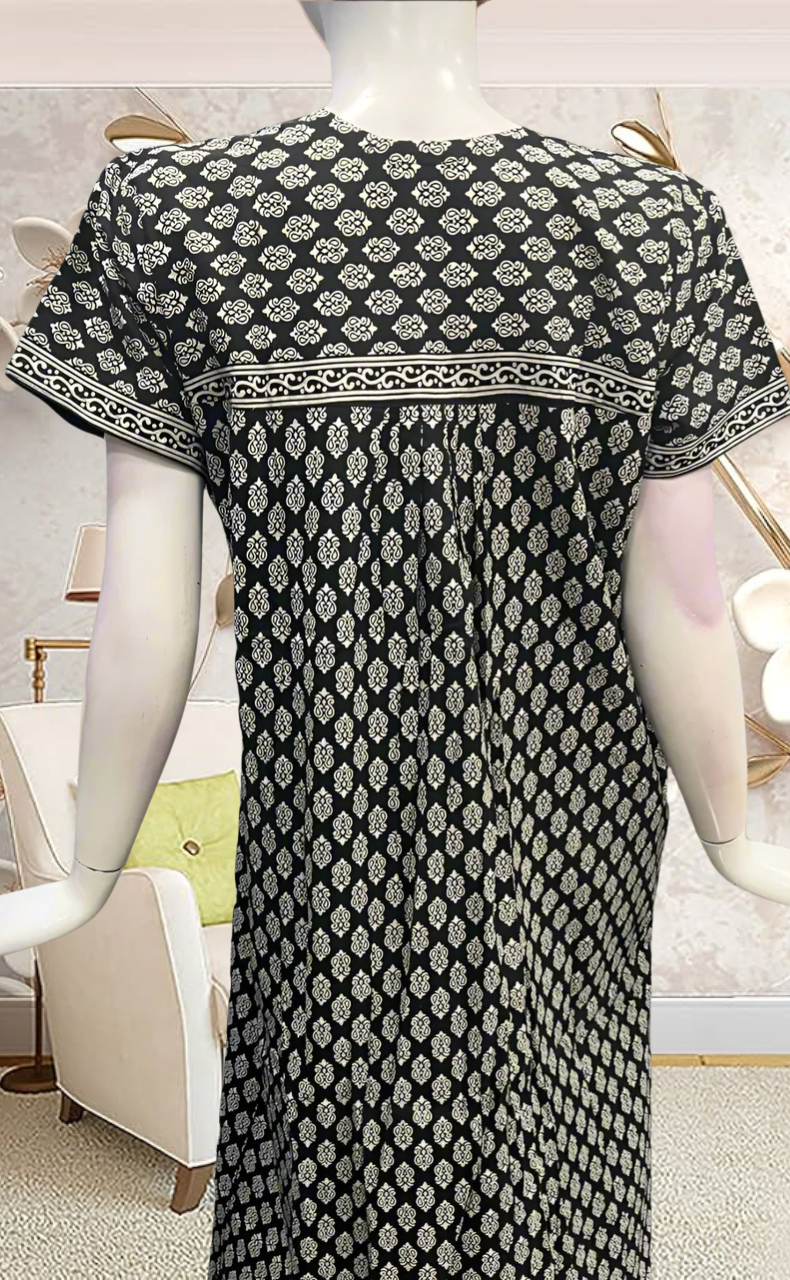 Black Motif Pure Cotton Feeding Nursing Nighty . Pure Durable Cotton | Laces and Frills - Laces and Frills