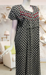 Black Motif Pure Cotton Feeding Nursing Nighty . Pure Durable Cotton | Laces and Frills - Laces and Frills