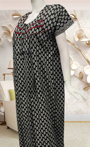 Black Motif Pure Cotton Feeding Nursing Nighty . Pure Durable Cotton | Laces and Frills - Laces and Frills