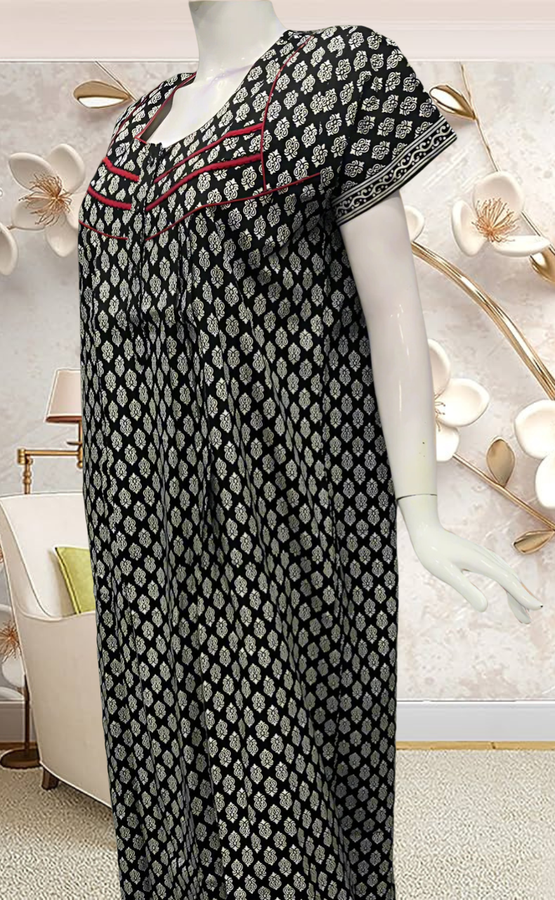 Black Motif Pure Cotton Feeding Nursing Nighty . Pure Durable Cotton | Laces and Frills - Laces and Frills