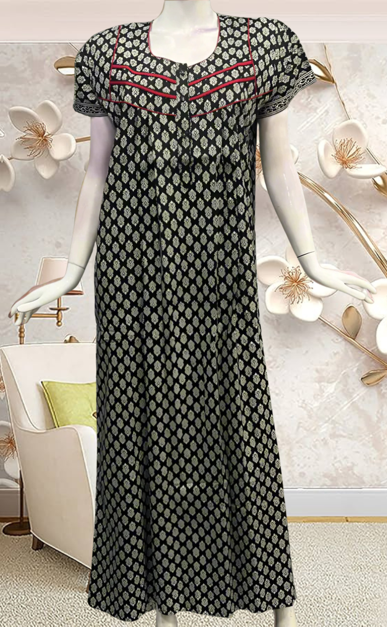 Black Motif Pure Cotton Feeding Nursing Nighty . Pure Durable Cotton | Laces and Frills - Laces and Frills