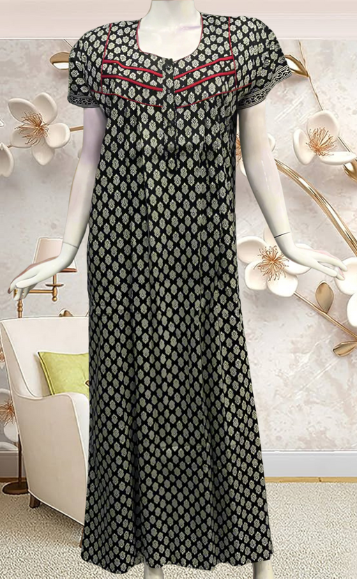 Black Motif Pure Cotton Feeding Nursing Nighty . Pure Durable Cotton | Laces and Frills - Laces and Frills