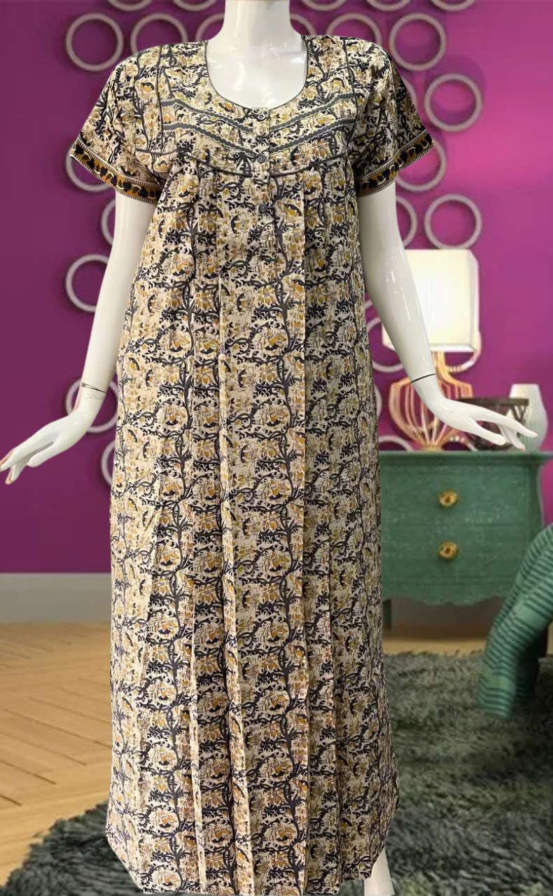 Off White/Blue Garden Pure Cotton Feeding Nursing Nighty . Pure Durable Cotton | Laces and Frills - Laces and Frills